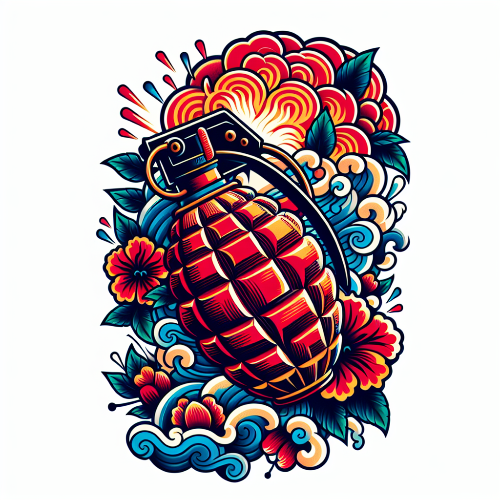 Japanese "An exploding grenade" Tattoo Design