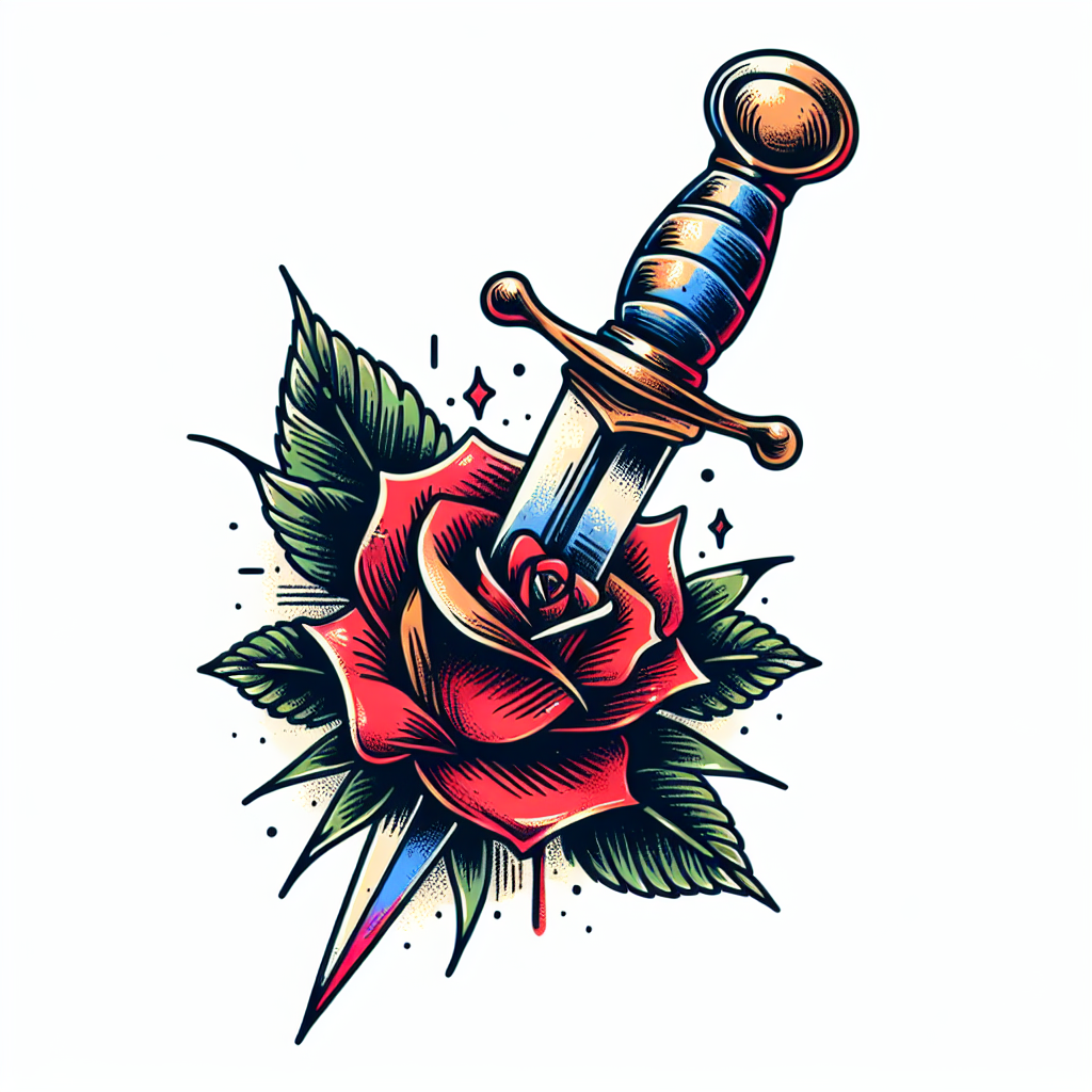 Sketch "Dagger piercing through a rose." Tattoo Design