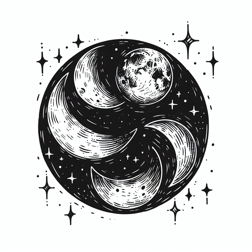 Sketch "moon phases with stars" Tattoo Design