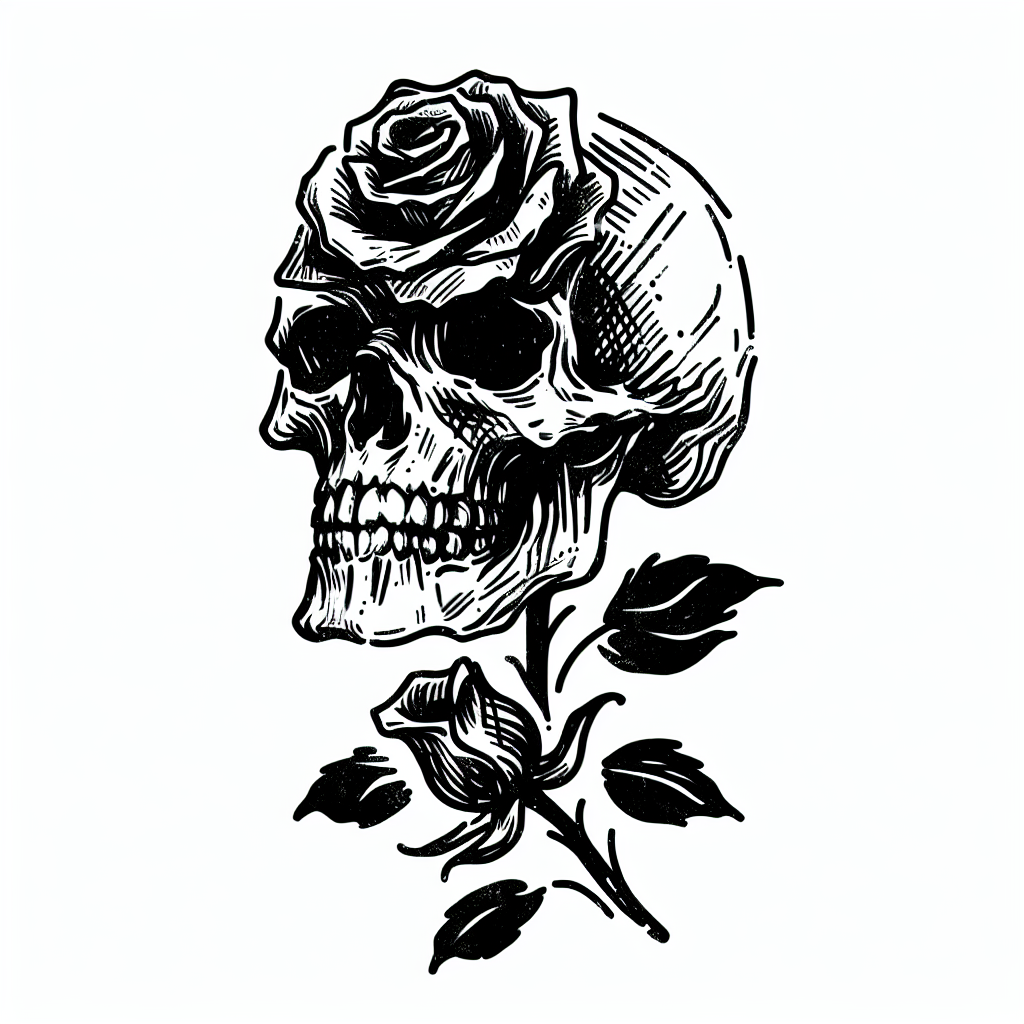 Sketch "Skull with rose in its teeth." Tattoo Design