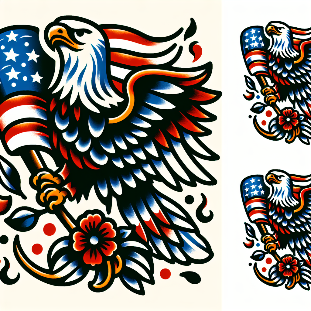 Traditional "Eagle carrying an American flag" Tattoo Design