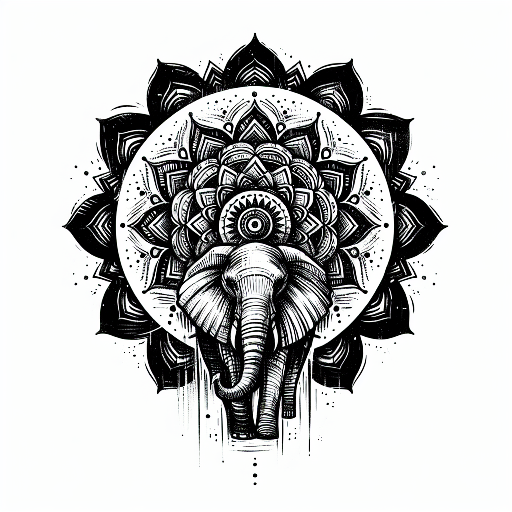 Sketch "Mandala with elephant inside." Tattoo Design