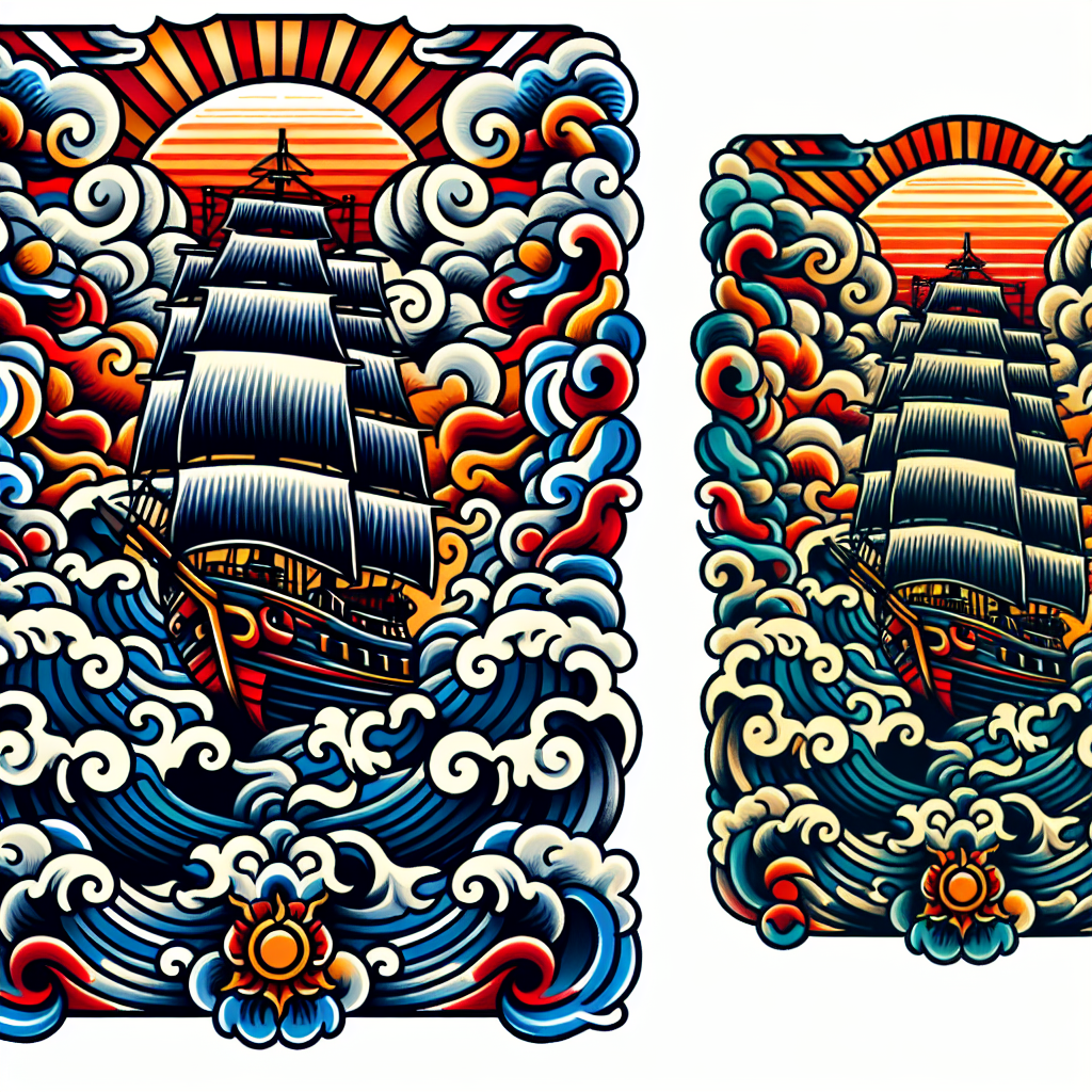 Traditional "Ship sailing through stormy seas" Tattoo Design