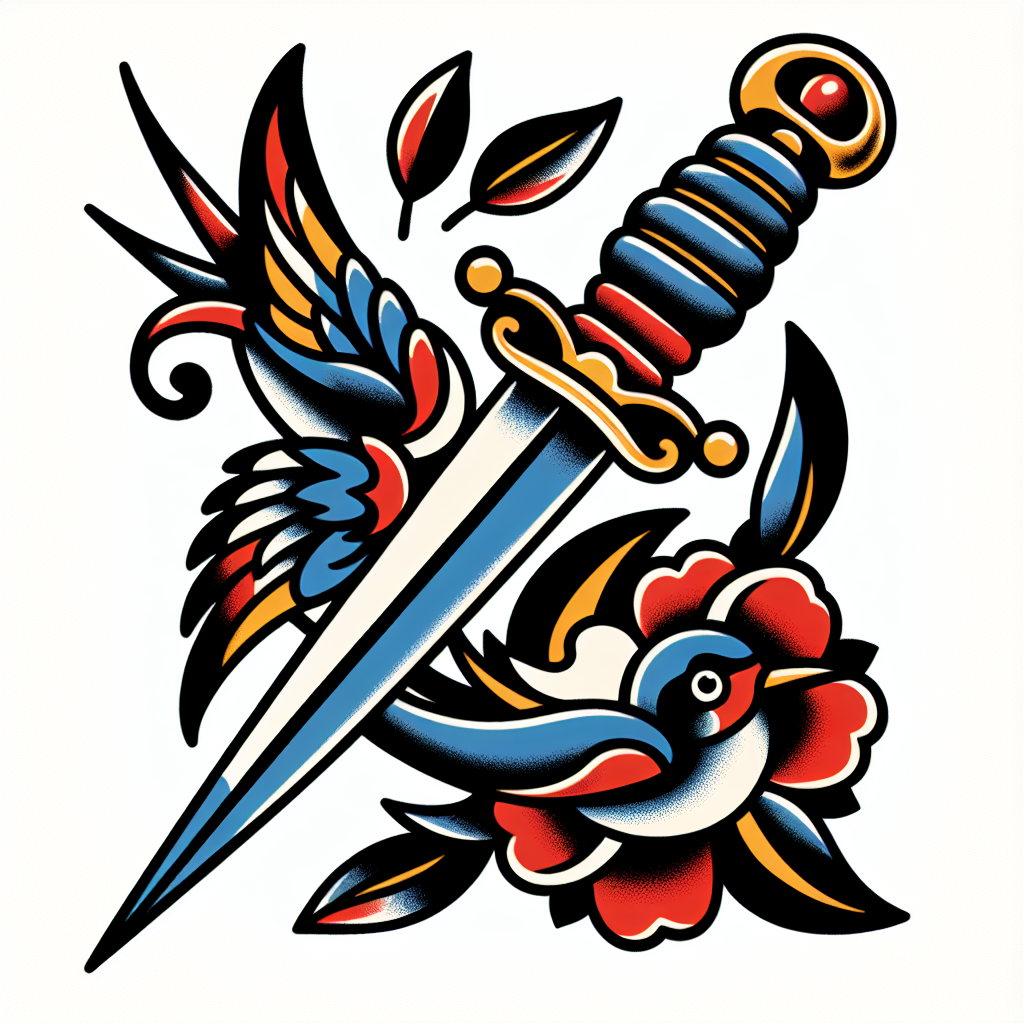 Traditional "A dagger and a swallow." Tattoo Design