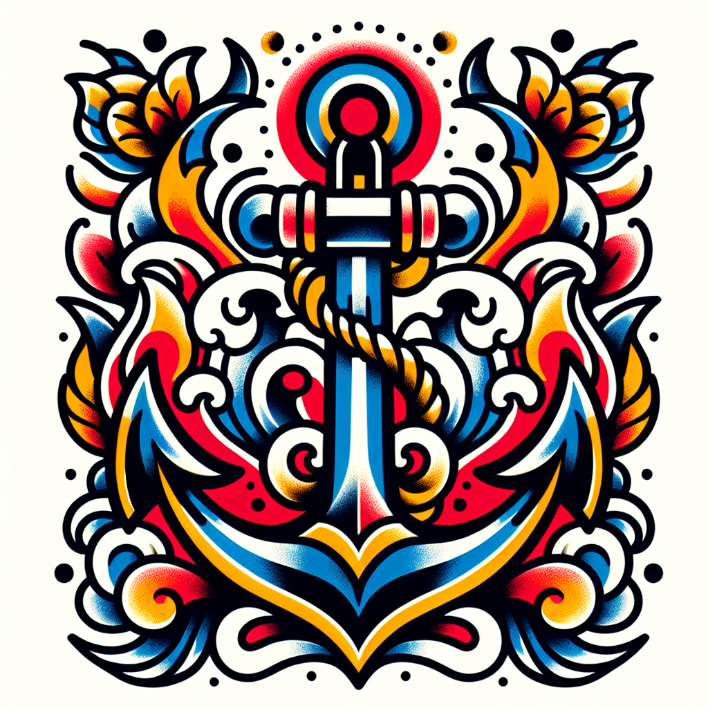 Traditional "Anchor with waves." Tattoo Design