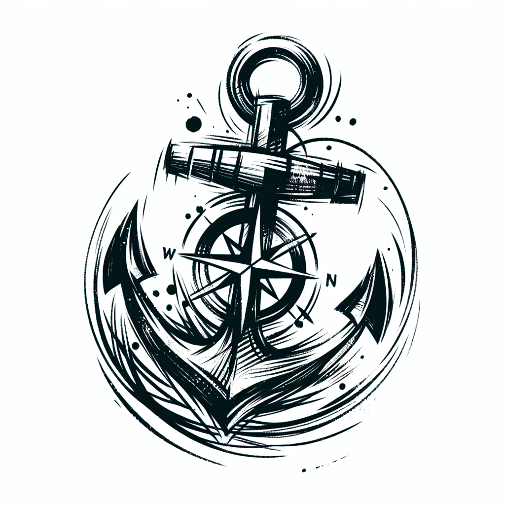 Sketch "Anchor with a compass rose in the center." Tattoo Design