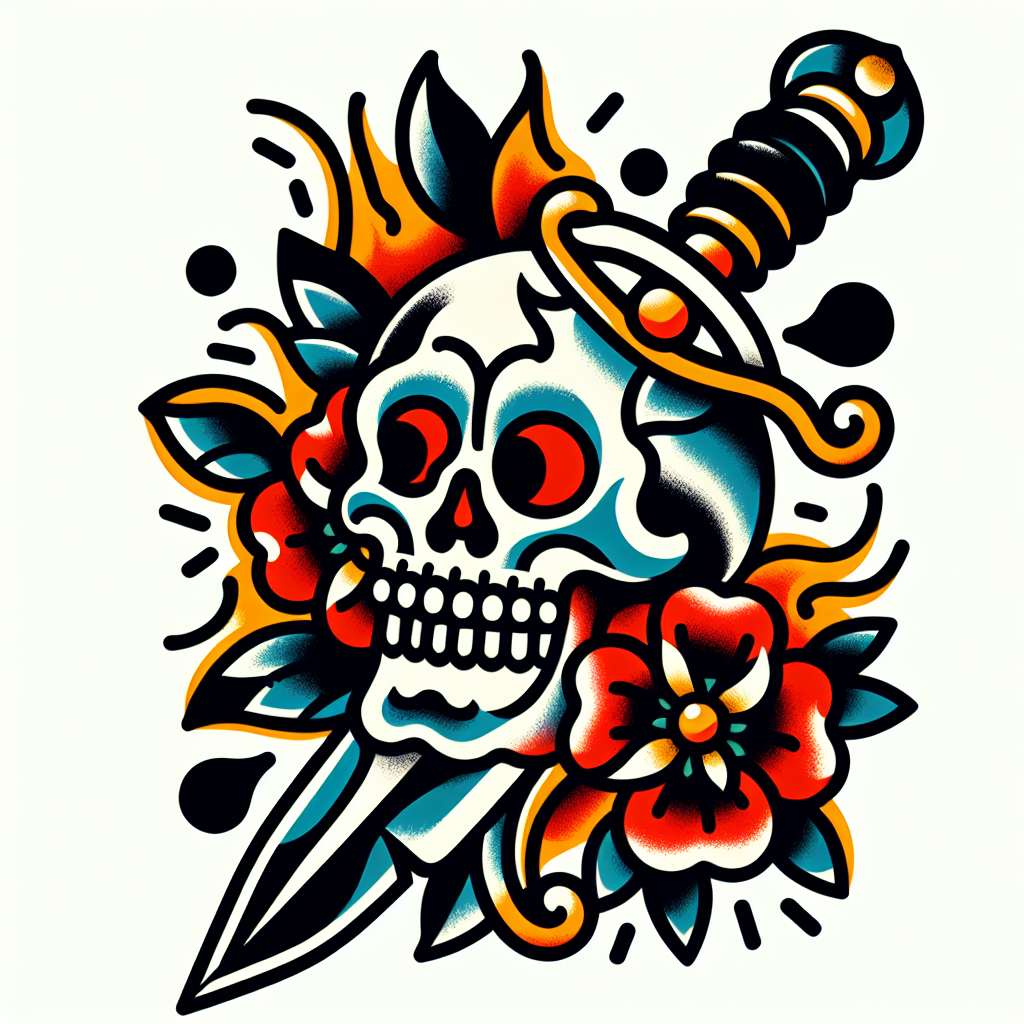 Traditional "A skull with a dagger" Tattoo Design