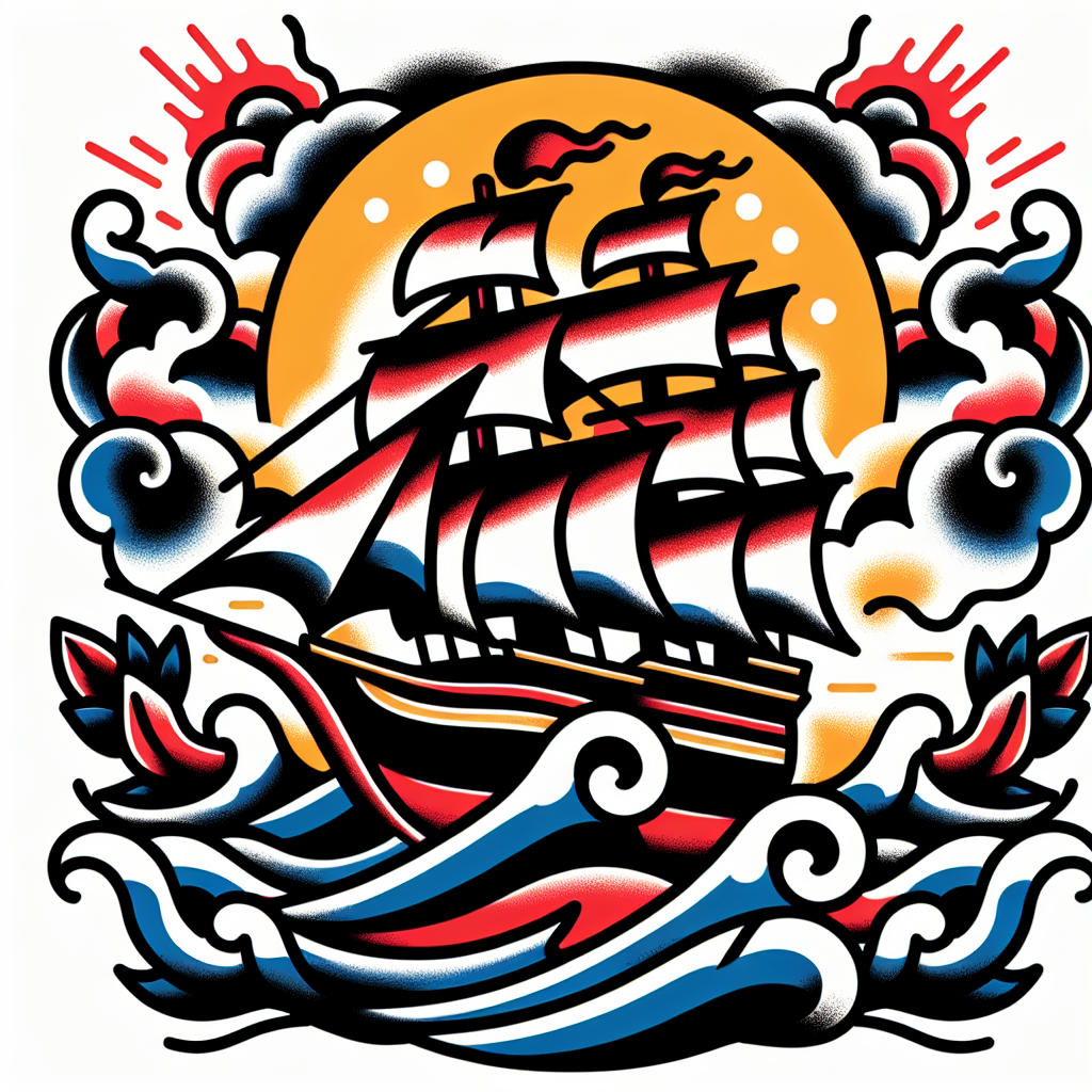 Traditional "Ship on stormy seas." Tattoo Design