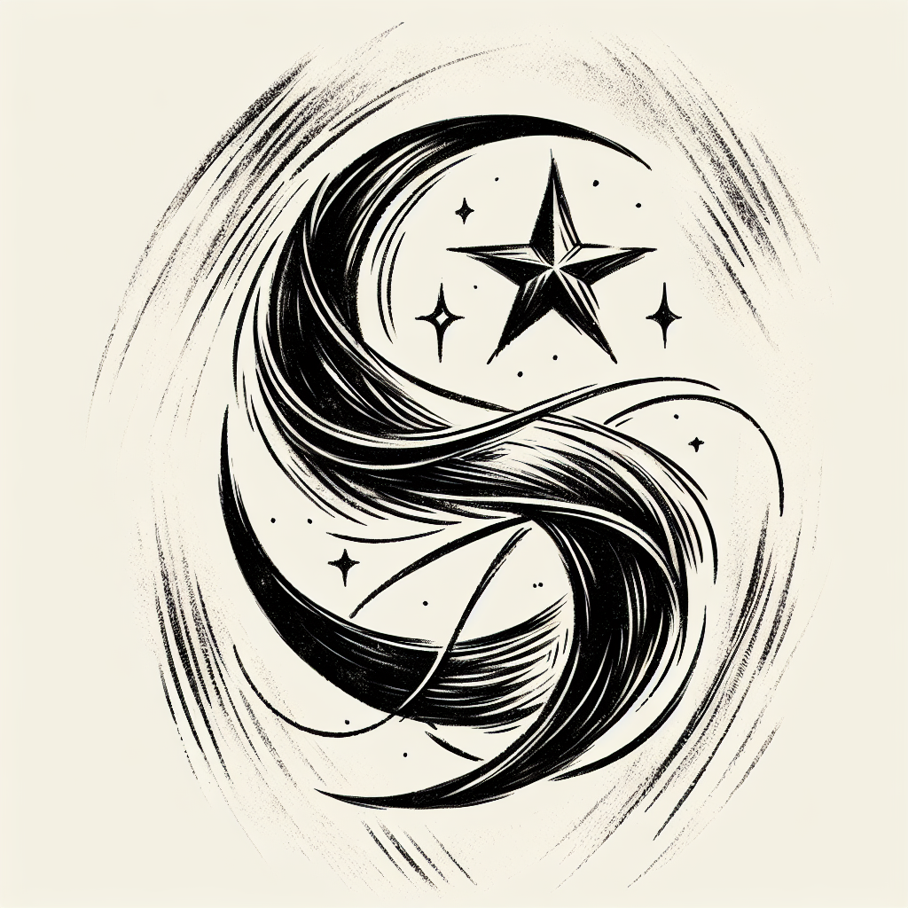Sketch "Crescent moon and star intertwined." Tattoo Design