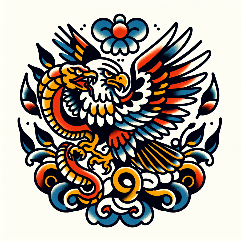 Traditional "Eagle clutching a snake." Tattoo Design