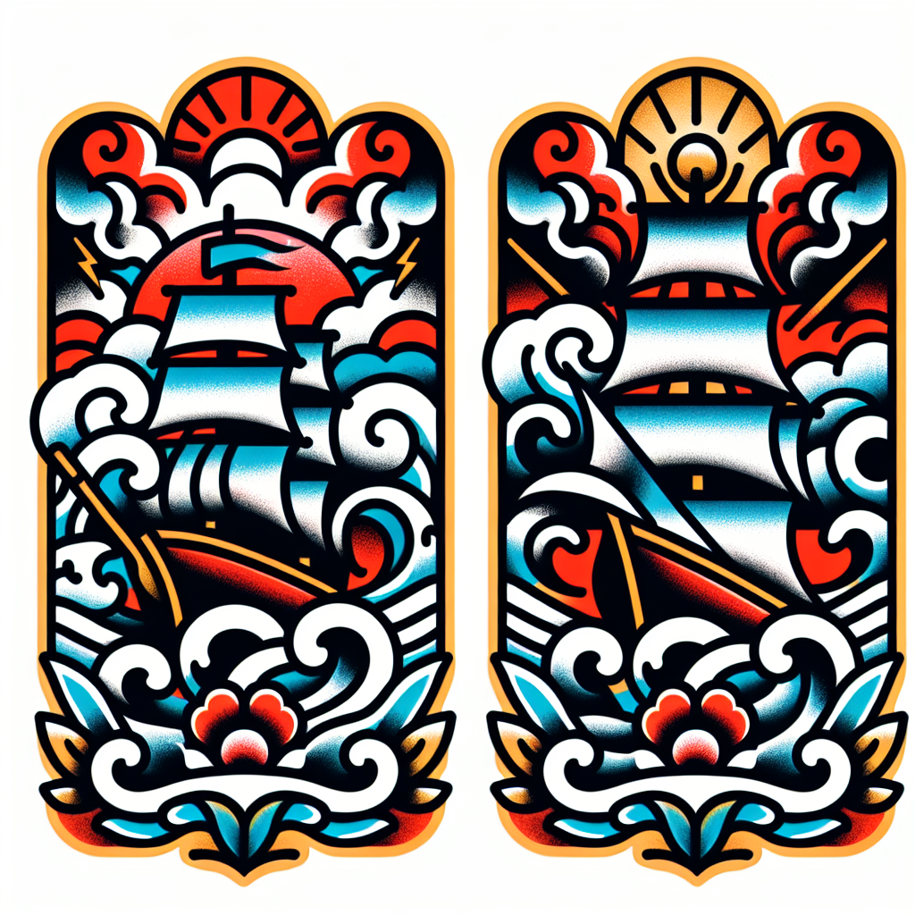 Traditional "Ship sailing through stormy waters." Tattoo Design