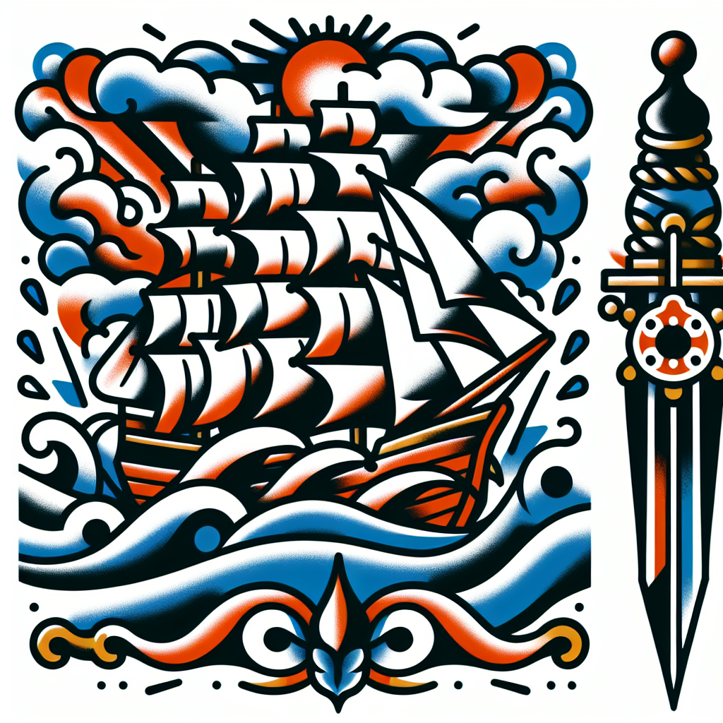 Traditional "Ship sailing through stormy seas." Tattoo Design