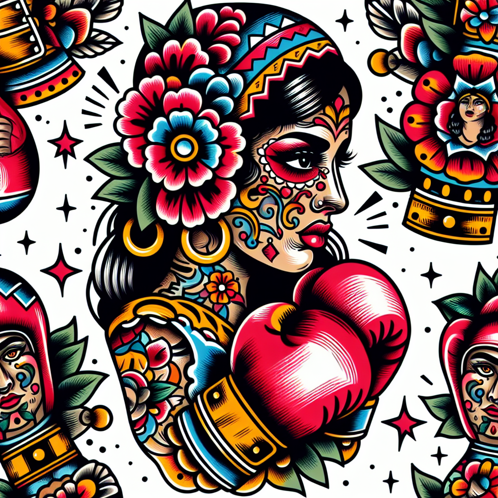 Traditional "A gipsy girl with boxing gloves, and face tattoos" Tattoo Design