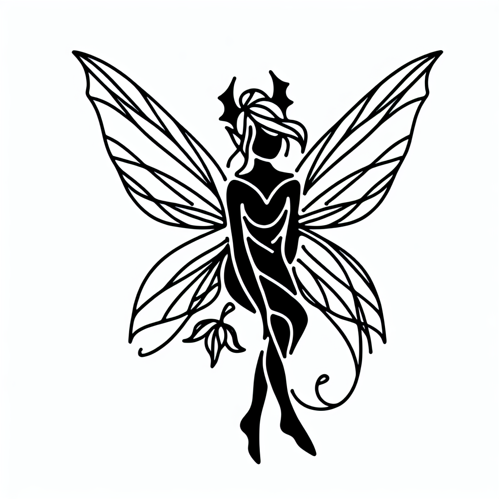 Single line "A fairy with bat wings" Tattoo Design