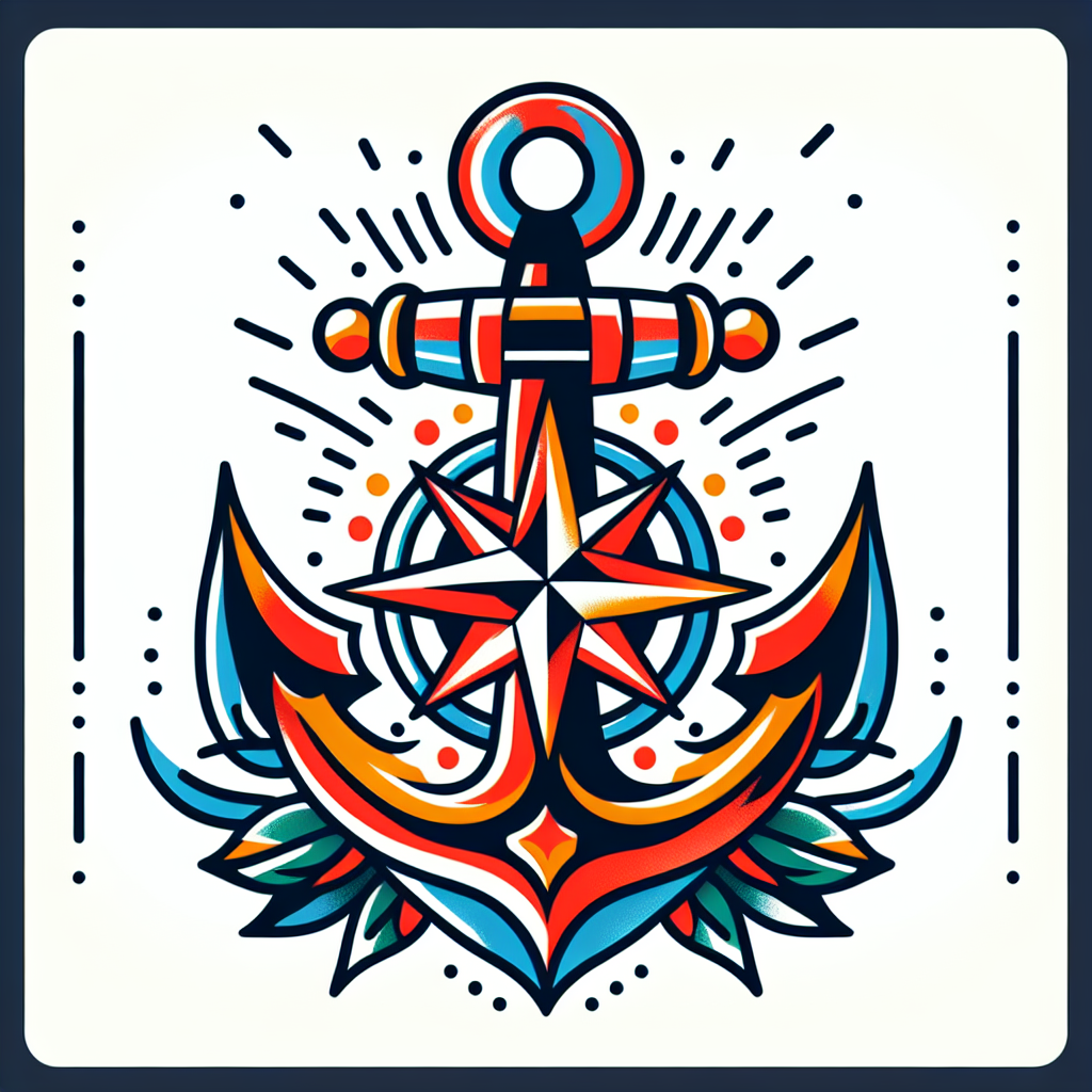 Traditional "Anchor with compass rose." Tattoo Design