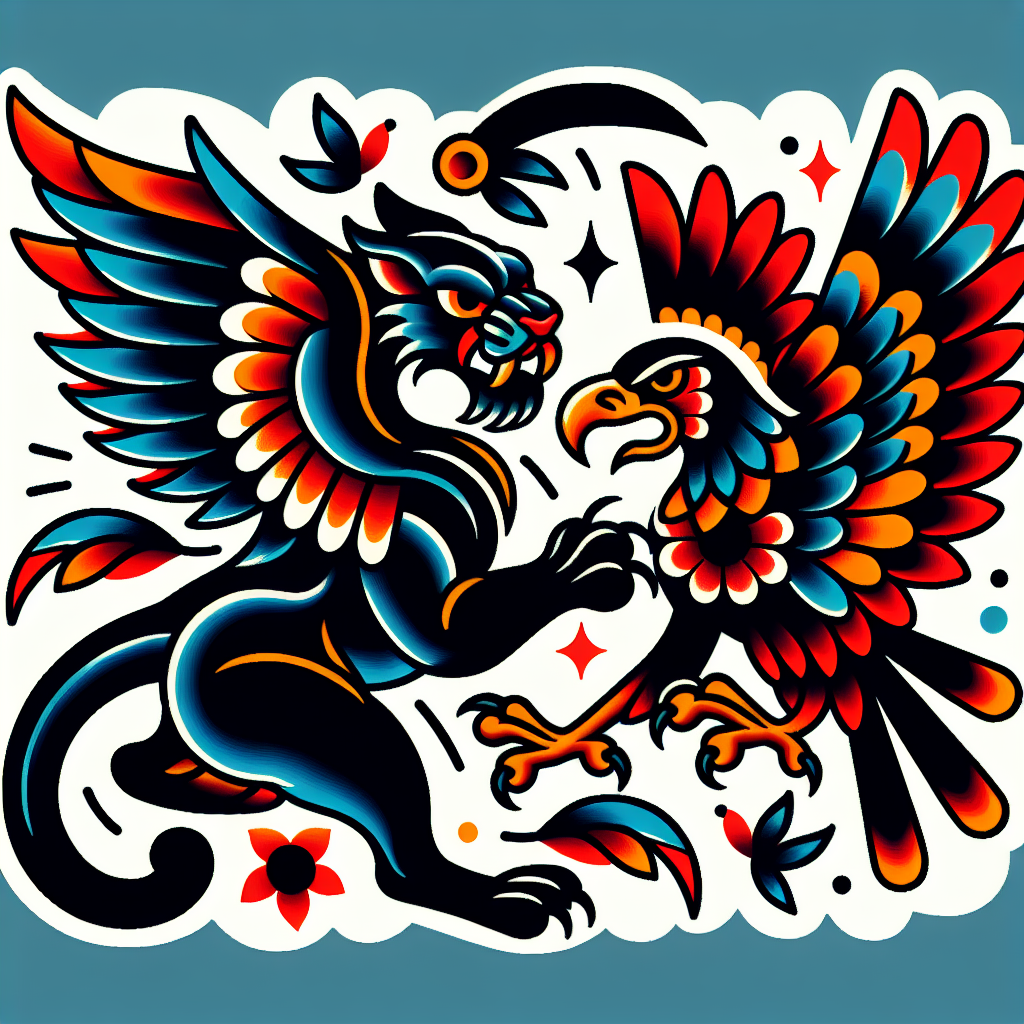 Traditional "A panther fighting an eagle" Tattoo Design