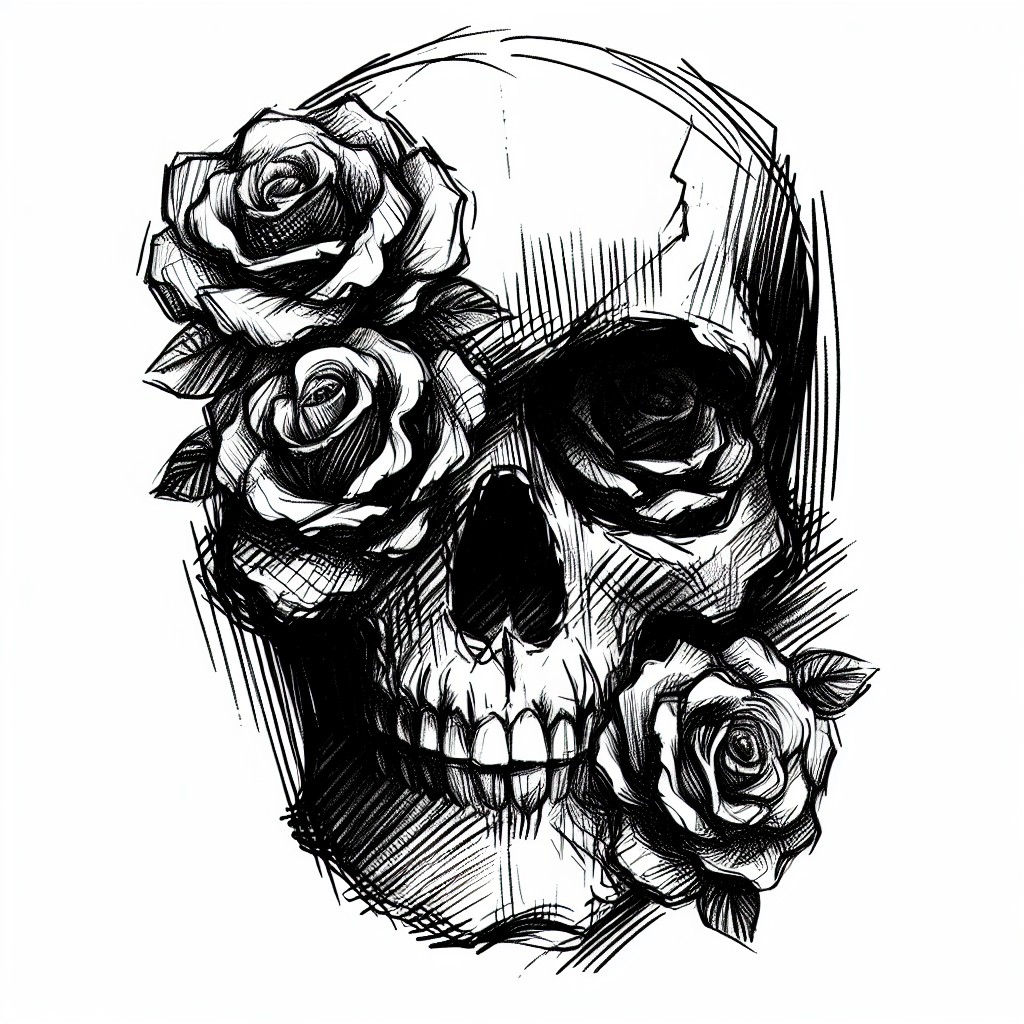 Sketch "Skull with roses in eye sockets." Tattoo Design
