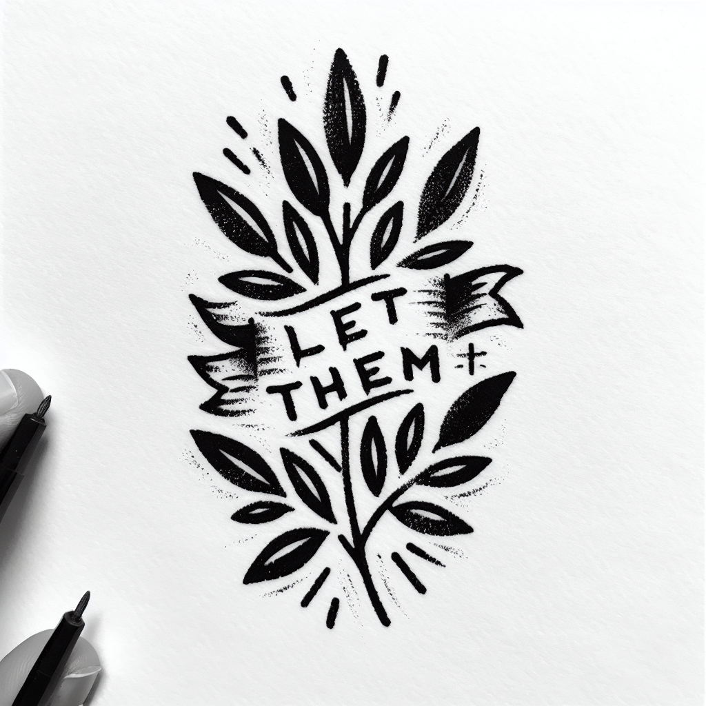 Sketch "Small tattoo with laurel leaves and pretty font “let them”" Tattoo Design