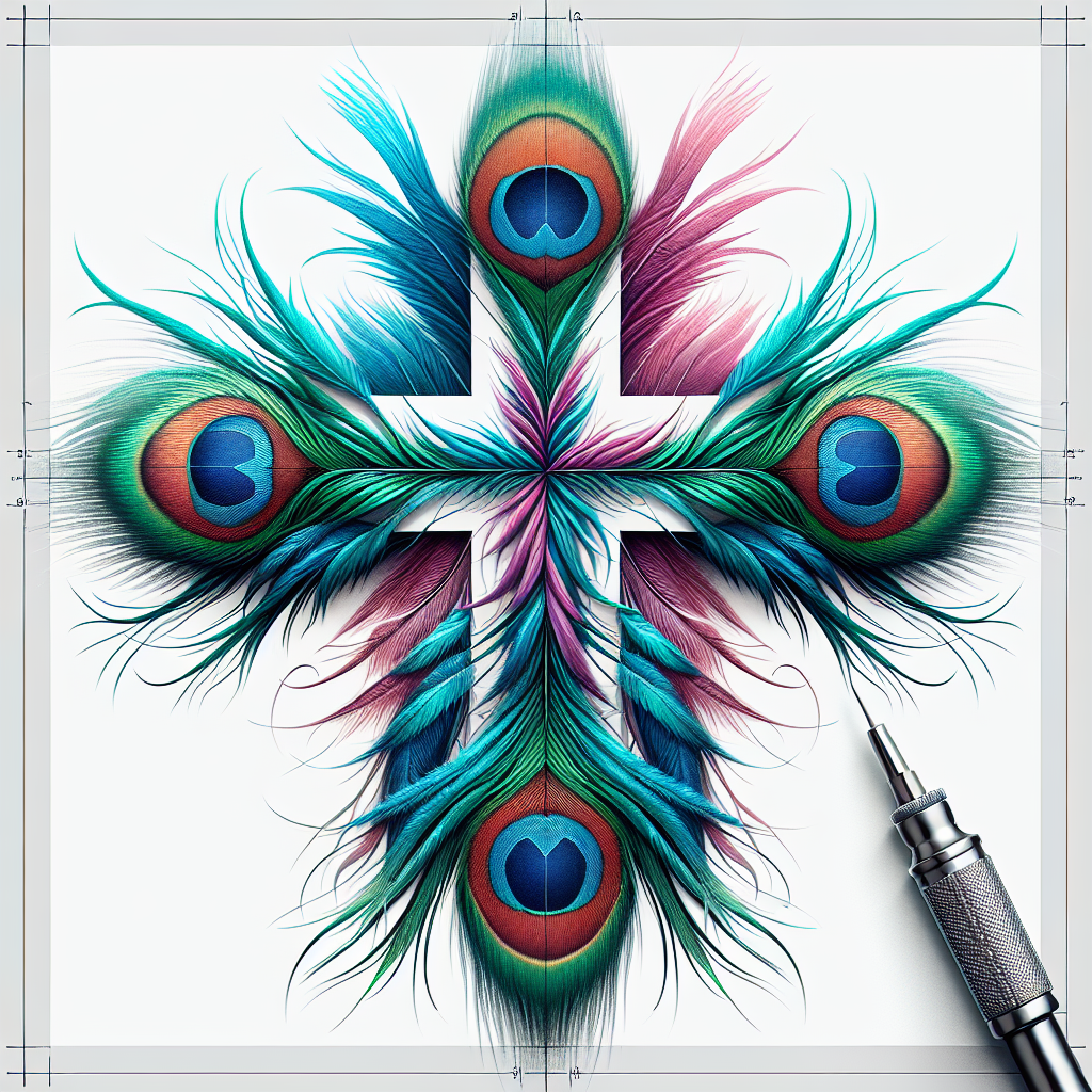 Realism "Peacock feather cross" Tattoo Design