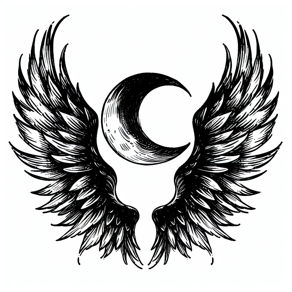 Sketch "crescent moon cradled in a pair of wings" Tattoo Design