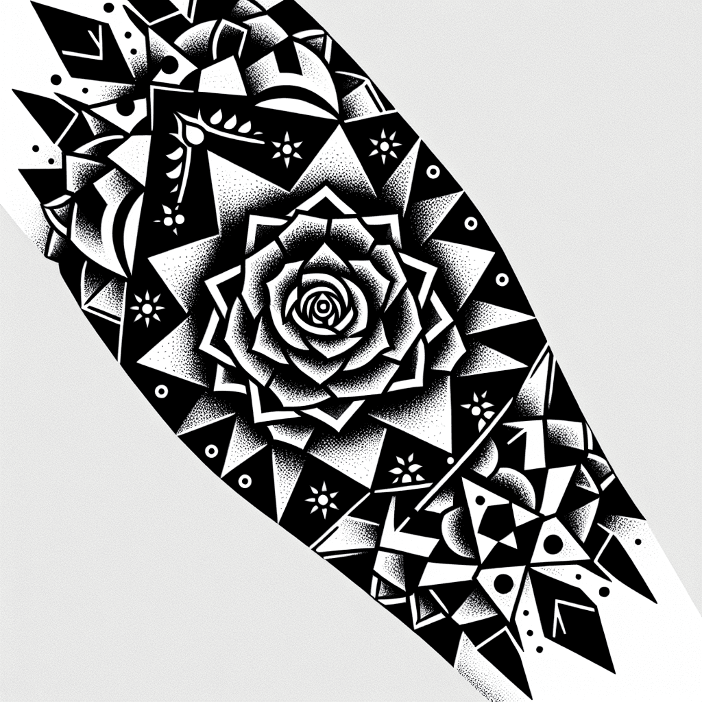 Geometric "mandala in pointillism style with rose for the entire arm" Tattoo Design