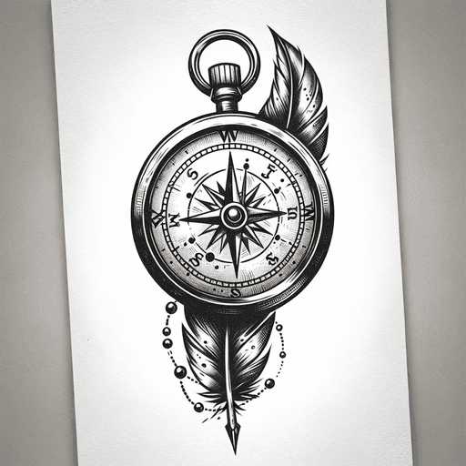 Sketch "A compass merged with a clock face, where the clock hands are shaped like quill pens, symbolizing the direction and timelessness of storytelling." Tattoo Design