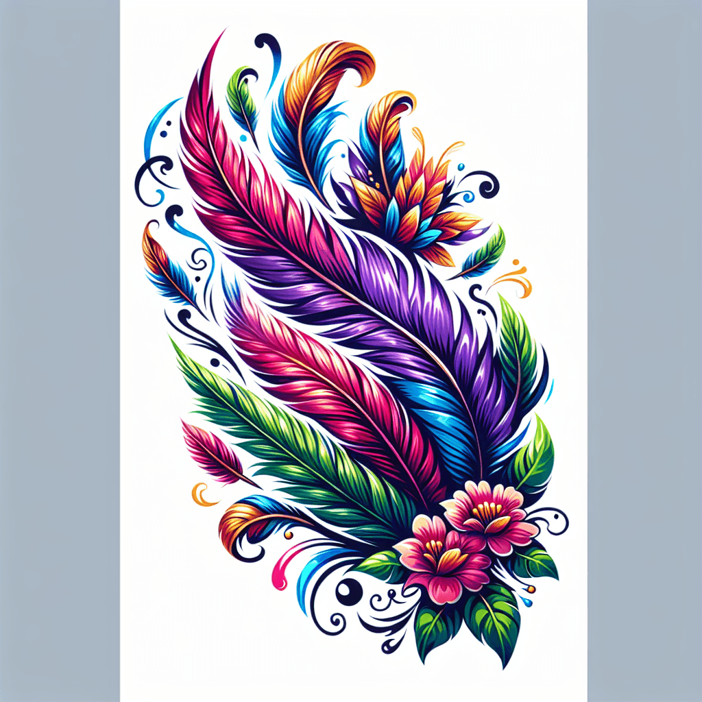 Realism "Fancy feathers with flowers flowing from it" Tattoo Design