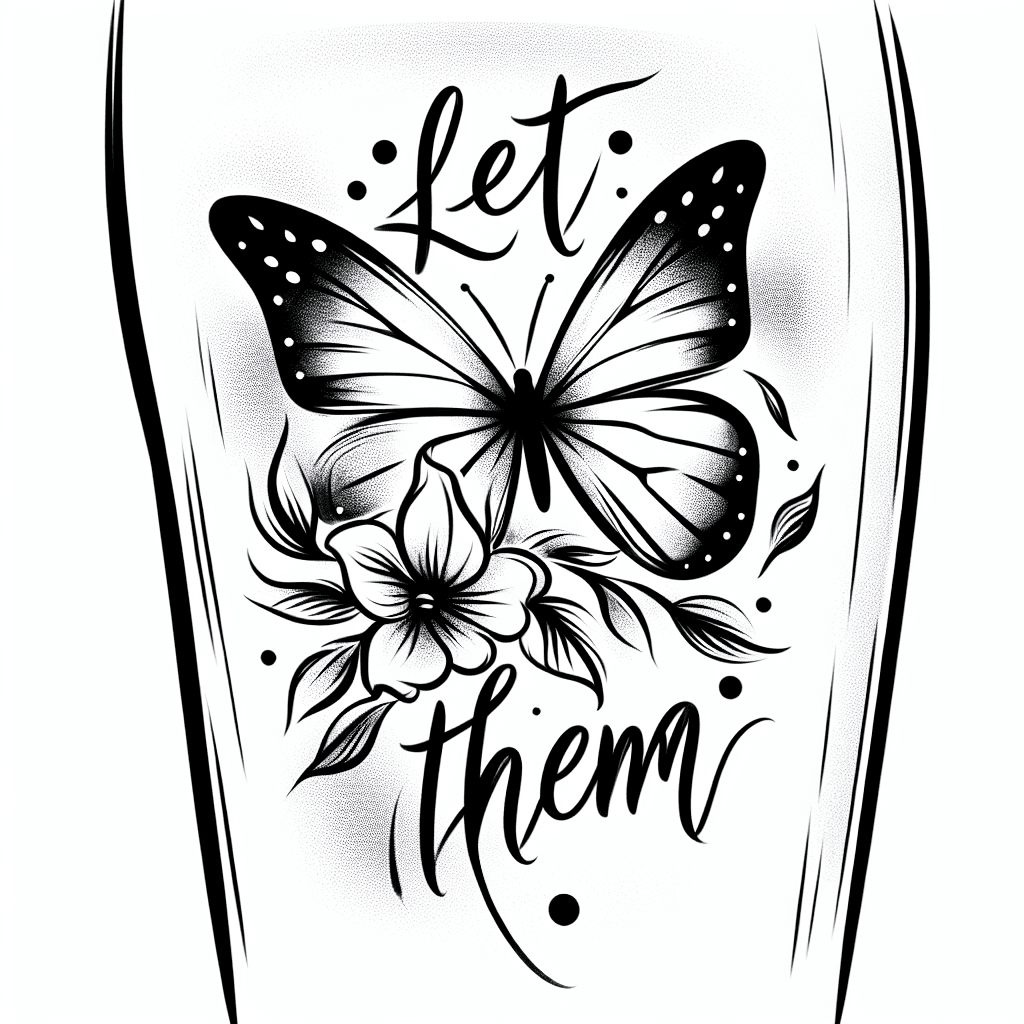 Sketch "Delicate butterfly with pretty font “let them”" Tattoo Design