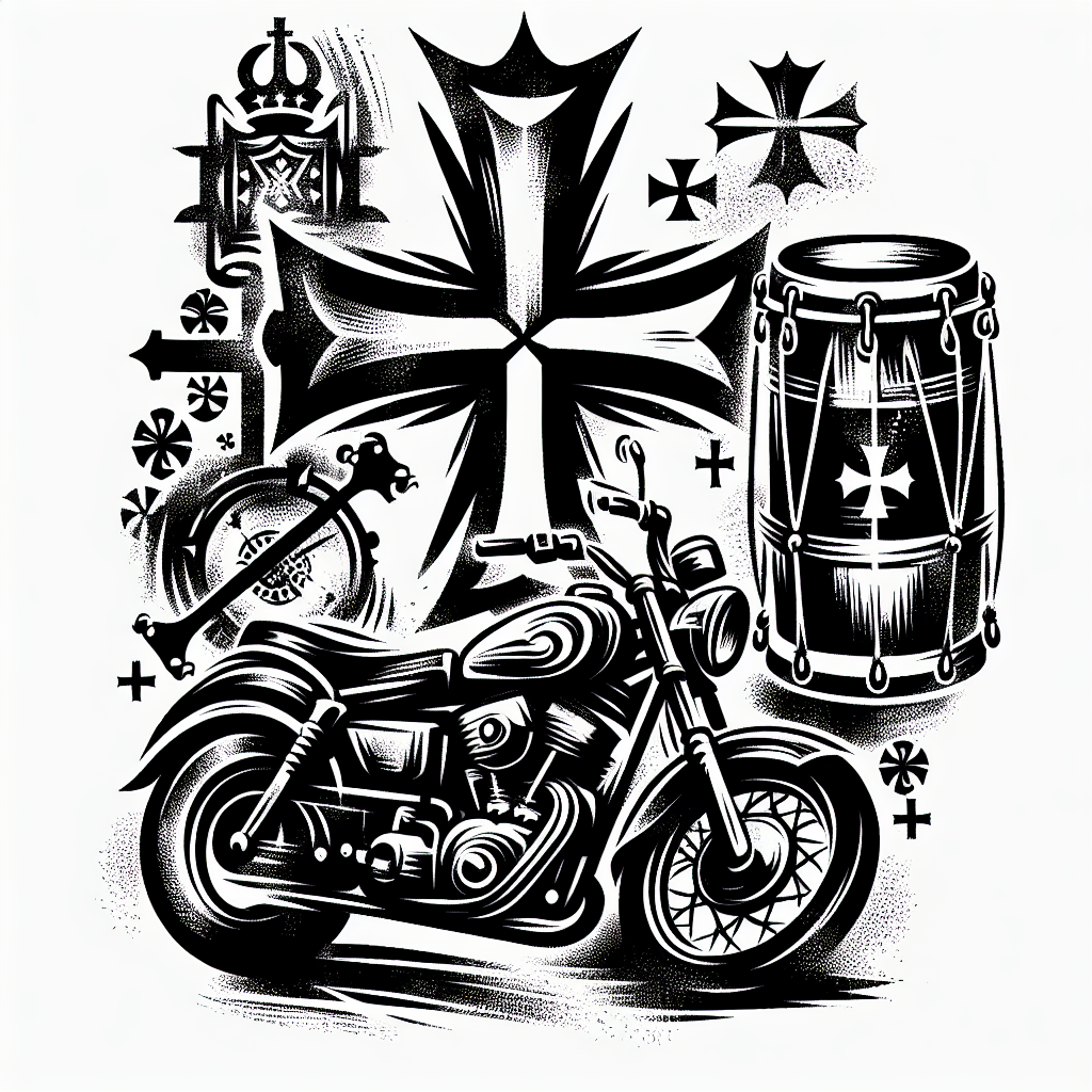 Sketch "Criar uma tatuagem em preto e branco utilizando os elementos moto, bateria e cruz de malta do Vasco da Gama" Tattoo Design