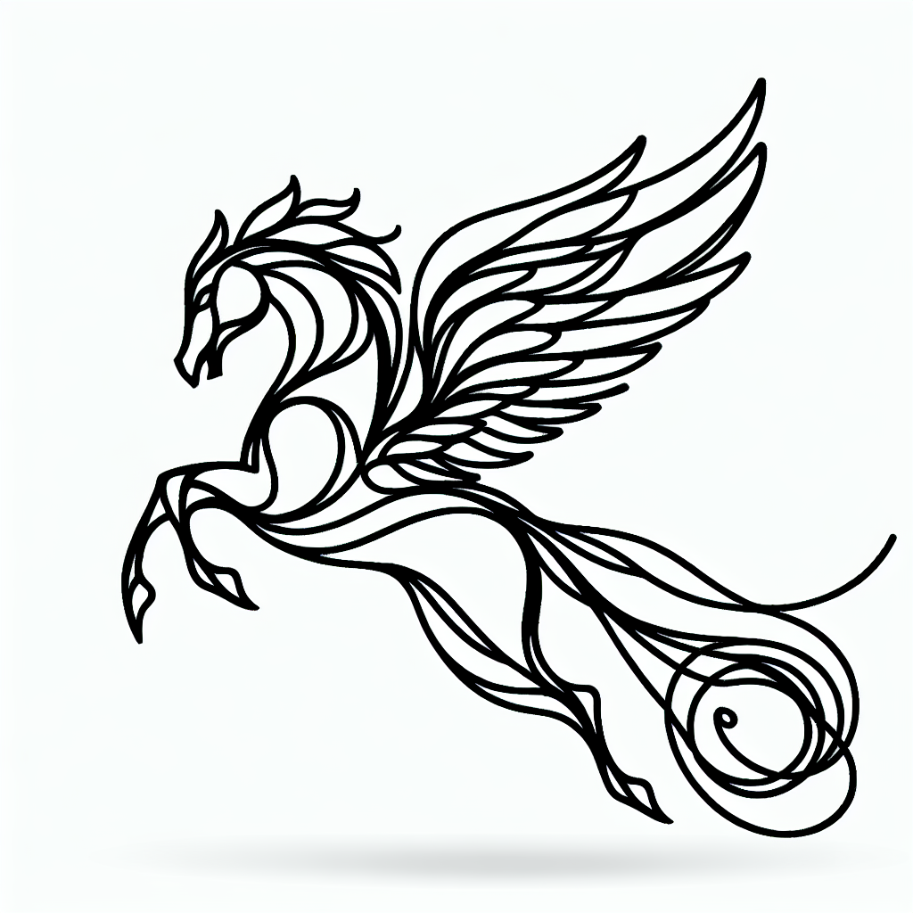 Single line "Pegasus phoenix" Tattoo Design