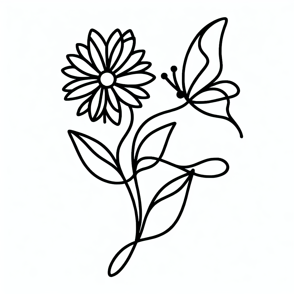 Single line "bông hoa và con bướm" Tattoo Design