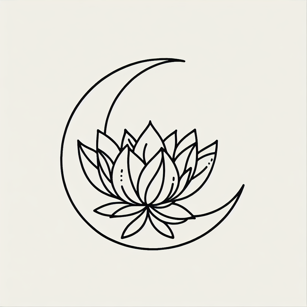 Single line "Lotus moon" Tattoo Design