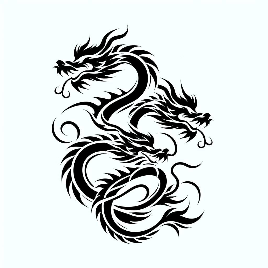 Single line "Three dragon outlines" Tattoo Design