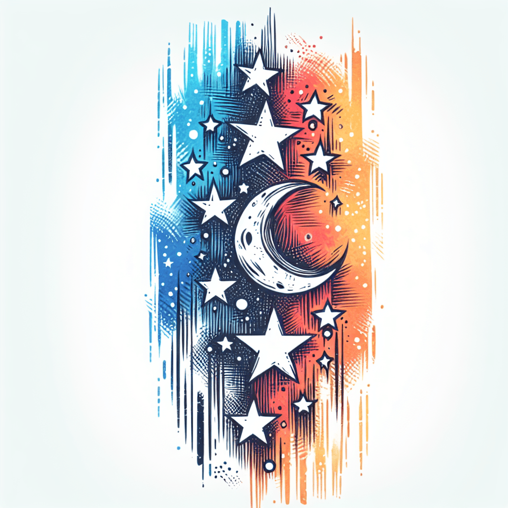 Sketch "Use the last generated picture making the three larger, only having three stars, the moon facing left to right" Tattoo Design