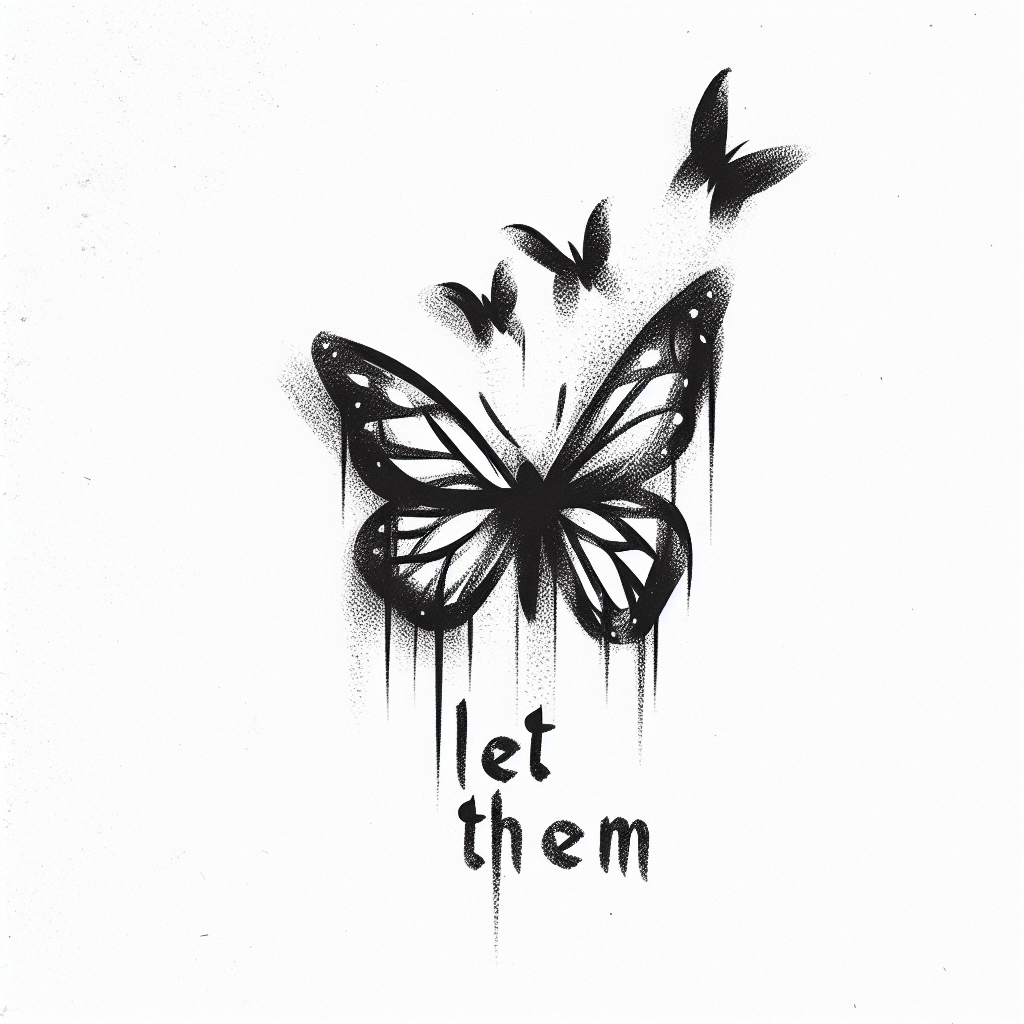 Sketch "Delicate butterfly flying with pretty font “let them”" Tattoo Design