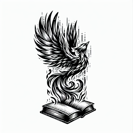 Sketch "a phoenix rising from the ashes of an open book" Tattoo Design