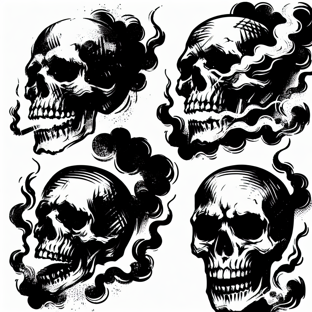 Sketch "skulls with smoke" Tattoo Design