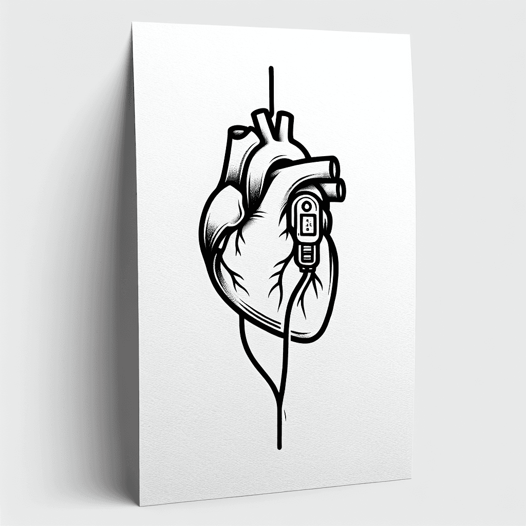 Single line "real heart tattoo that has a pacemaker on it" Tattoo Design