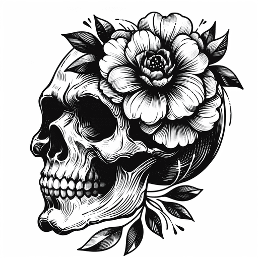 Sketch "skull with flowers" Tattoo Design