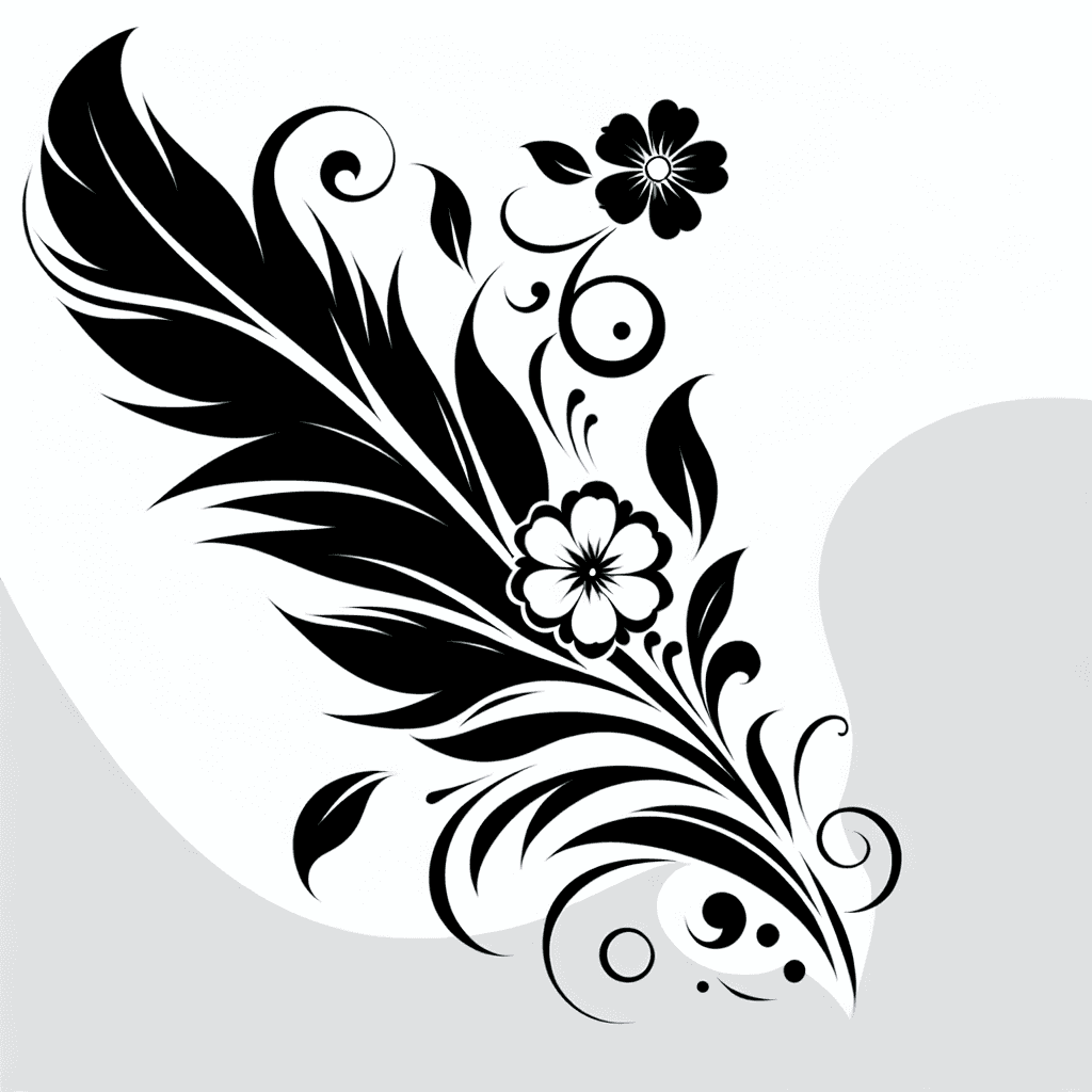 Minimalist "Fancy feathers with flowers flowing from it" Tattoo Design