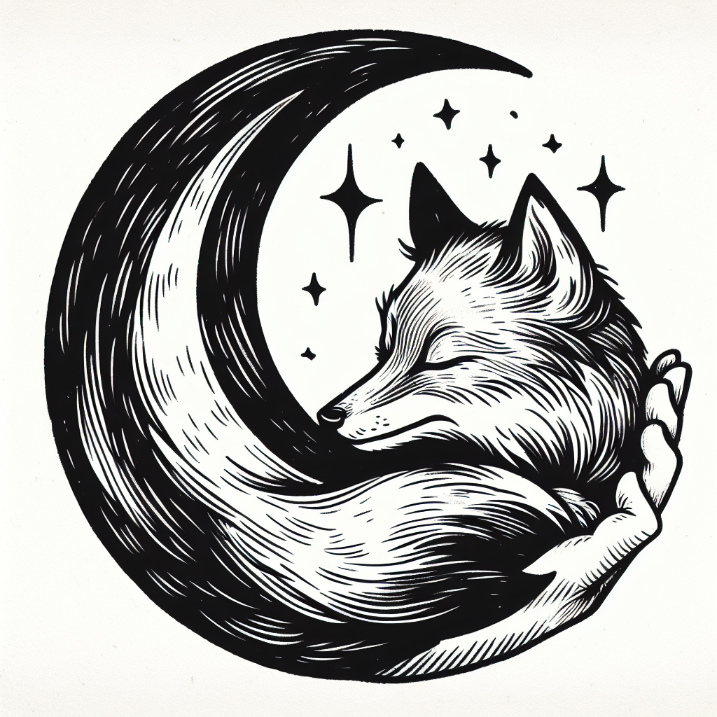 Crescent Moon Cradling A Sleeping Fox.
