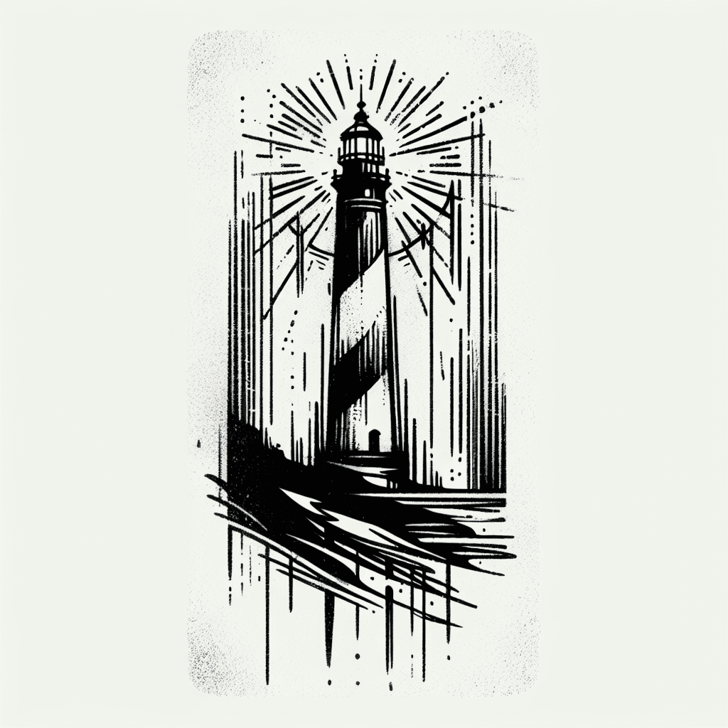 A Findline Concept Tattoo With A Light Tower And Some Lines