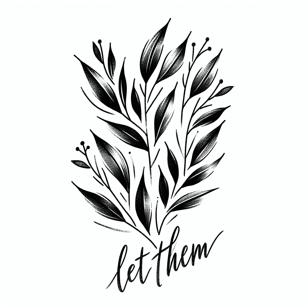 Sketch "Delicate laurel leaves with pretty font “let them”" Tattoo Design