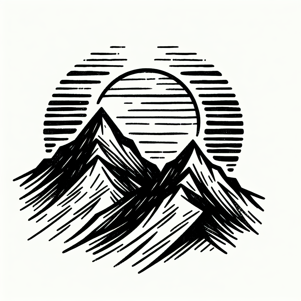 Minimalist Mountain Range With A Rising Sun Behind