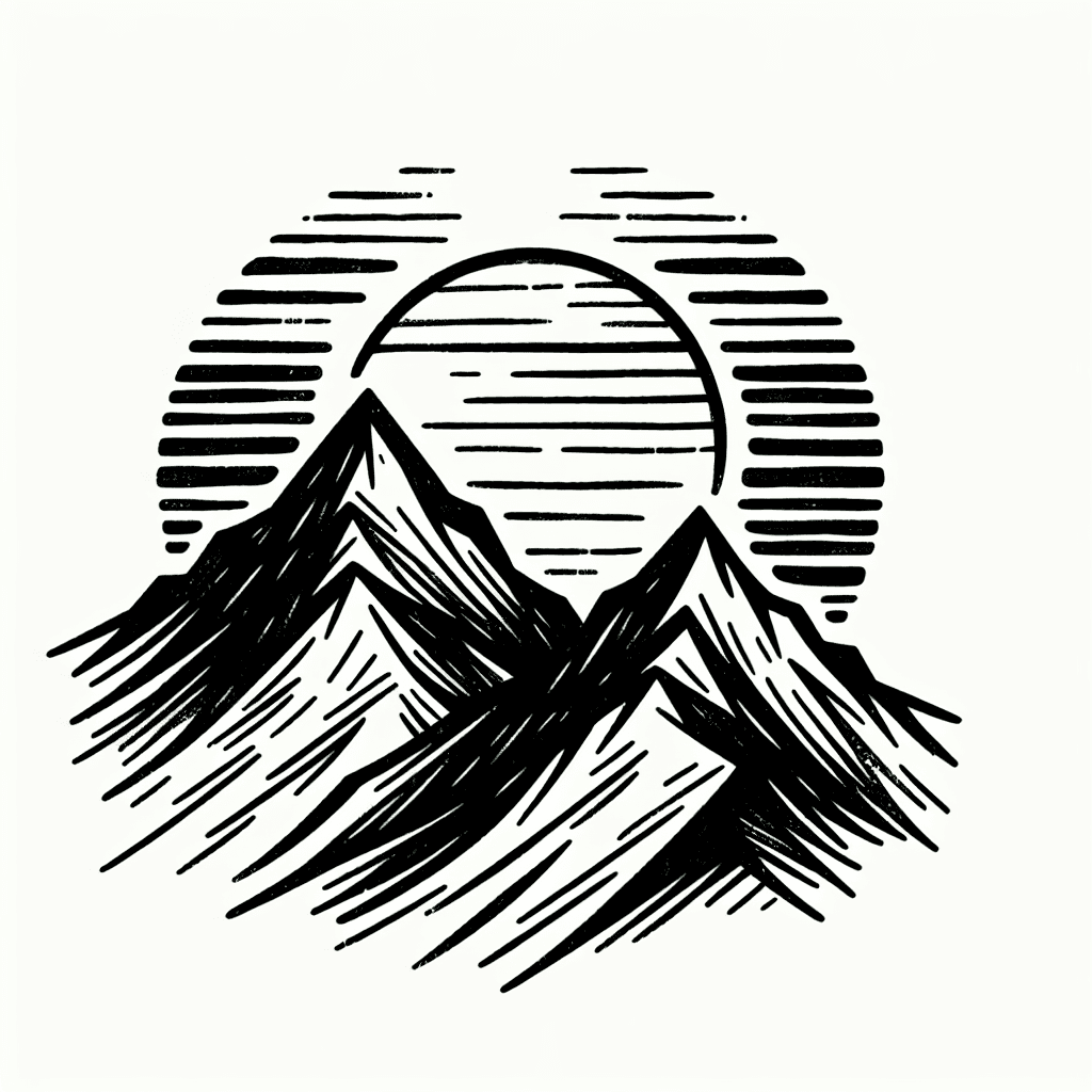 Sketch "minimalist mountain range with a rising sun behind" Tattoo Design