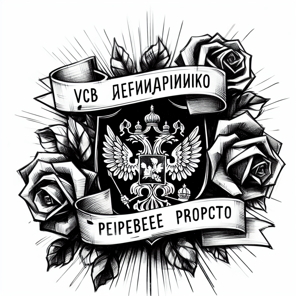 Sketch "the words Всё гениальное просто incased in the russian crest surrounded by roses" Tattoo Design