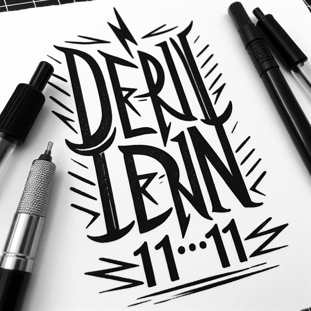 Sketch "make a tatto with the name Derin and add the number 11:11 anywhere on the tatto desgine and just show the desgine and put it in cursive" Tattoo Design