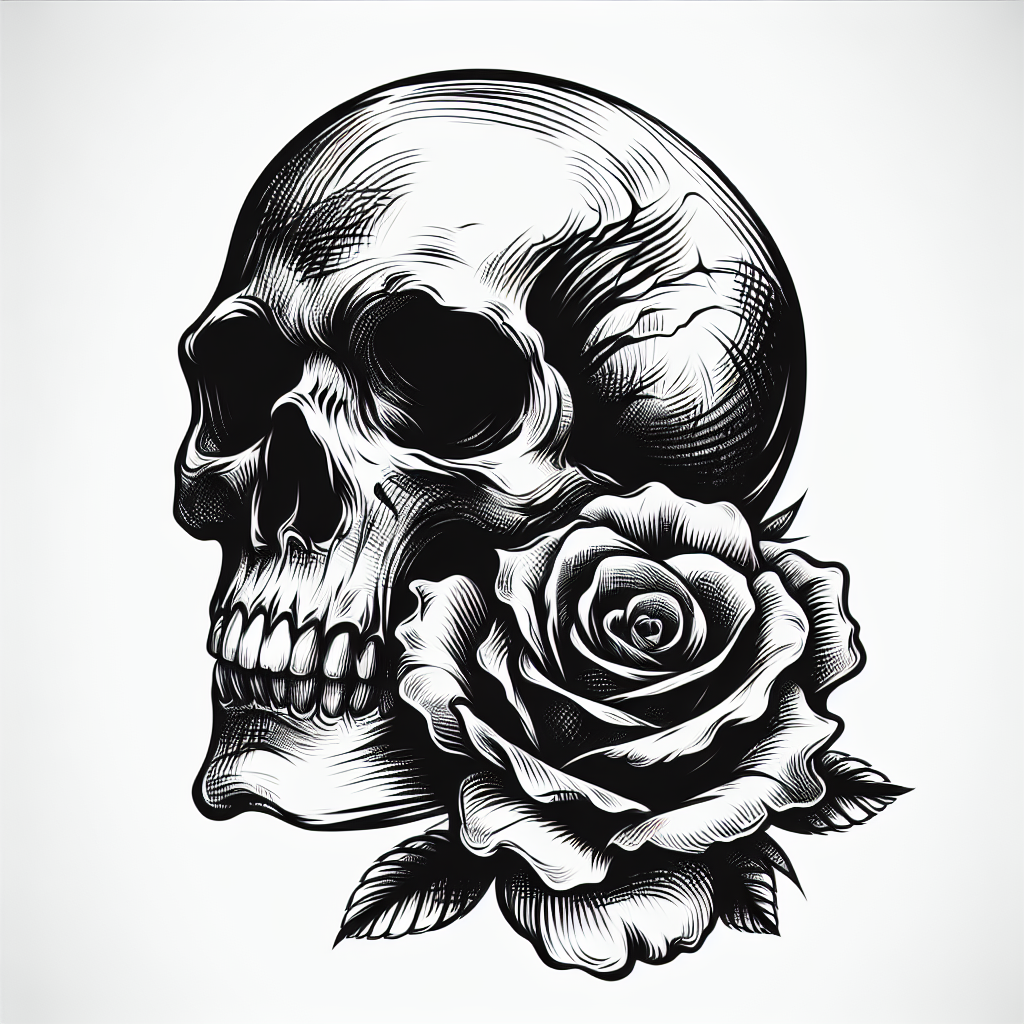 Sketch "skull with rose" Tattoo Design