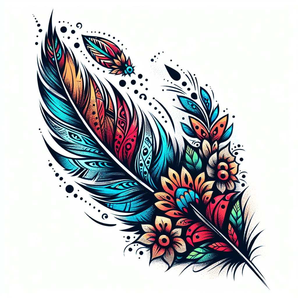 Sketch "Indian feathers with flowers" Tattoo Design