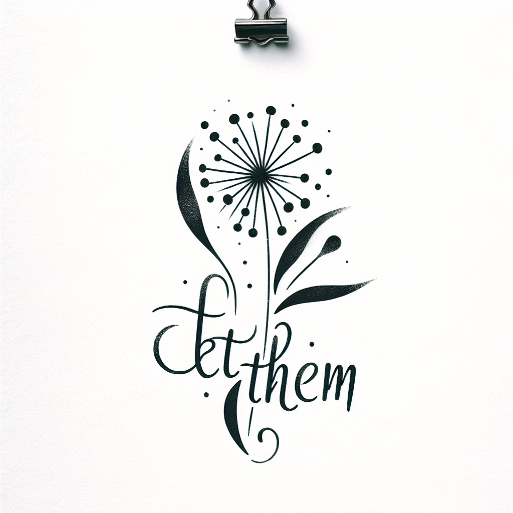 Minimalist "Pretty font “let them” with delicate dandelion seeds" Tattoo Design